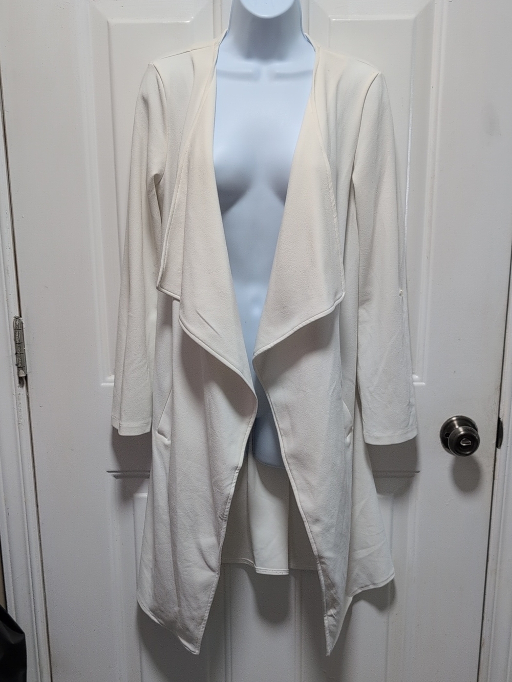 Revamped Cream Open-Front Drape Trench Coat